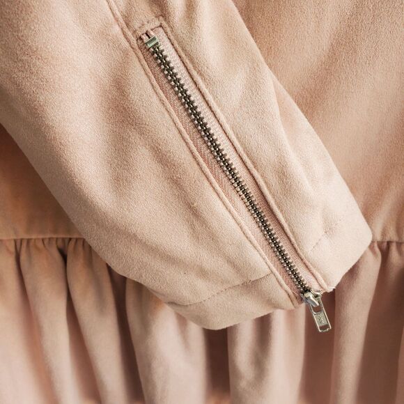 Kaari Blue Peplum Jacket Womens XS Pink Blush Faux Suede Zip Cuffs Full Zip - Picture 5 of 9